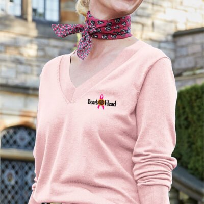 Brooks Brothers® Women’s Cotton Stretch V-Neck Sweater (Breast Cancer Awareness LOGO)