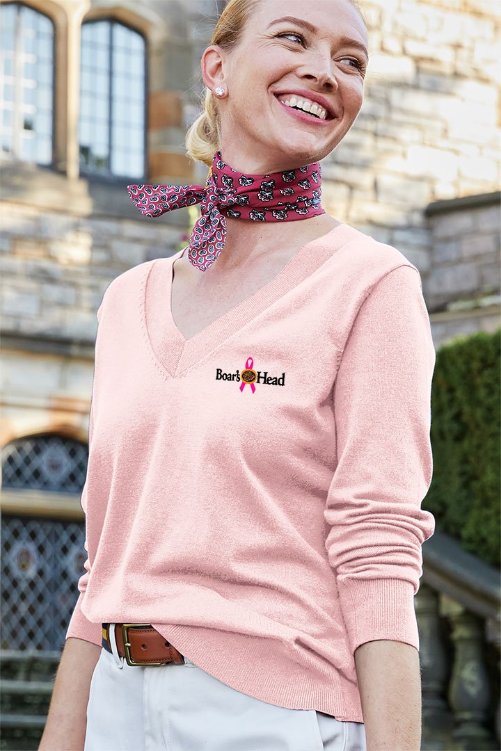 Brooks Brothers® Women’s Cotton Stretch V-Neck Sweater (Breast Cancer Awareness LOGO)