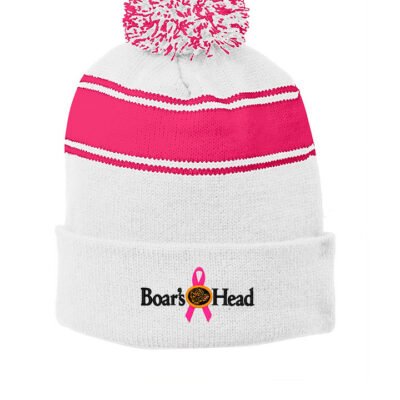 Sport-Tek® Stripe Pom Pom Beanie (Breast Cancer Awareness LOGO)